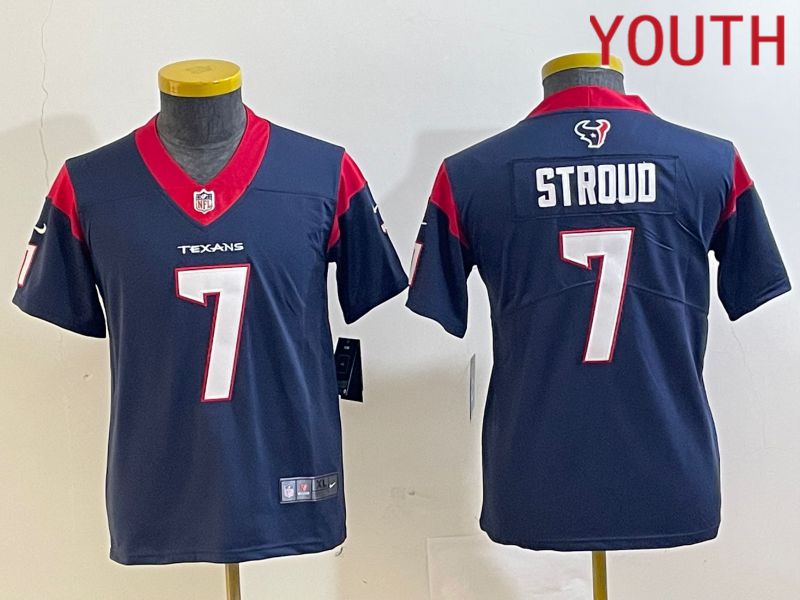 Youth Houston Texans #7 Stroud Blue 2023 Nike Vapor Limited NFL Jersey style 1